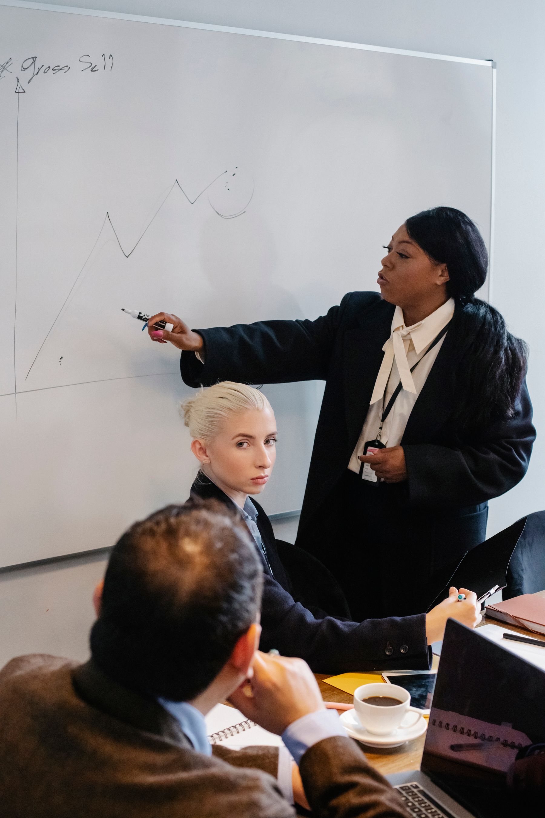 An African business professional presenting financial analysis